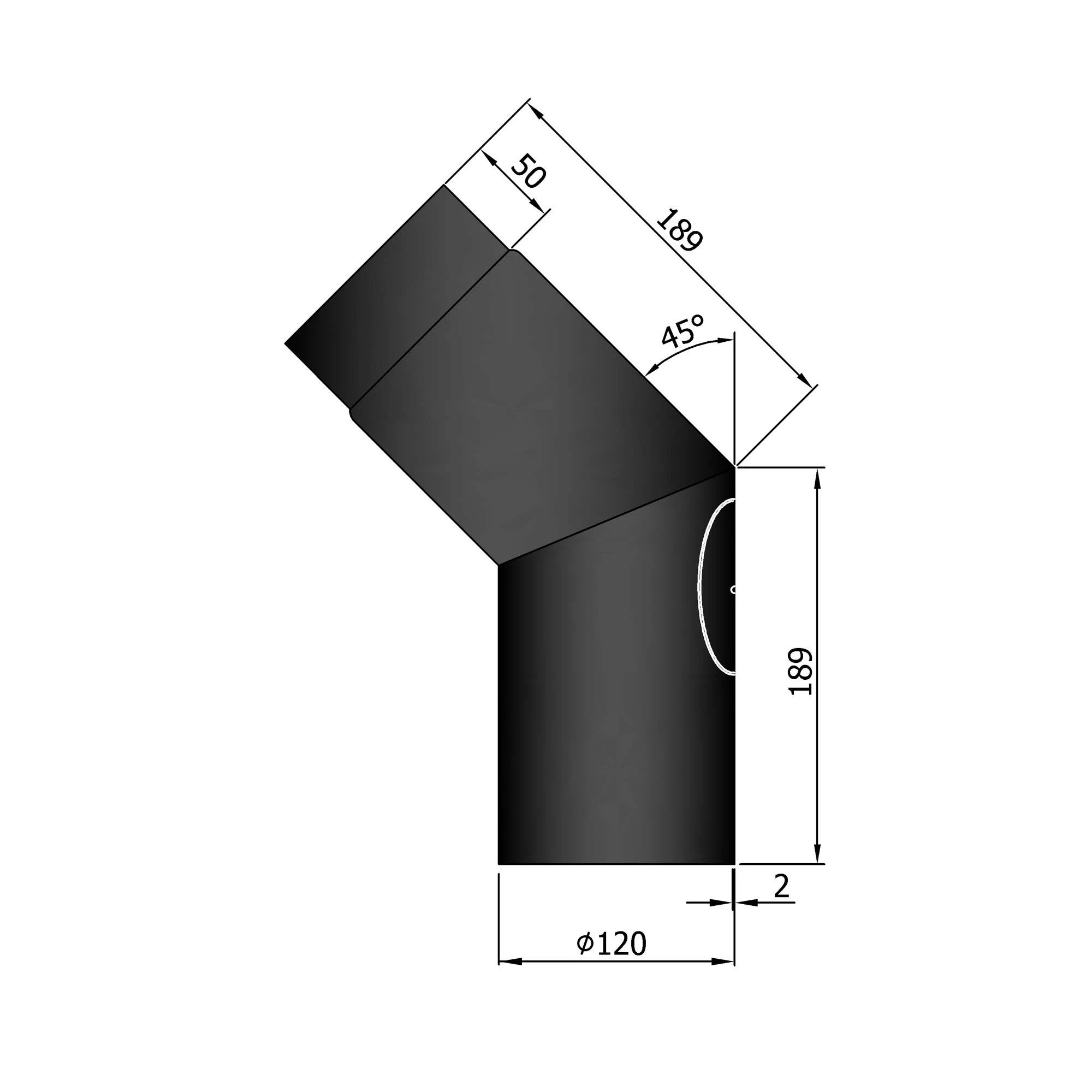 Rauchrohrbogen Stahl 45° Mit Tür Schwarz 4 Rauchrohrbogen Stahl 45° Mit Tür Schwarz – Bild 4