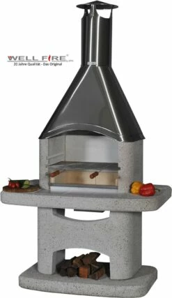 Grillkamin Wellfire NOVA Weiß Mit Edelstahlhaube
