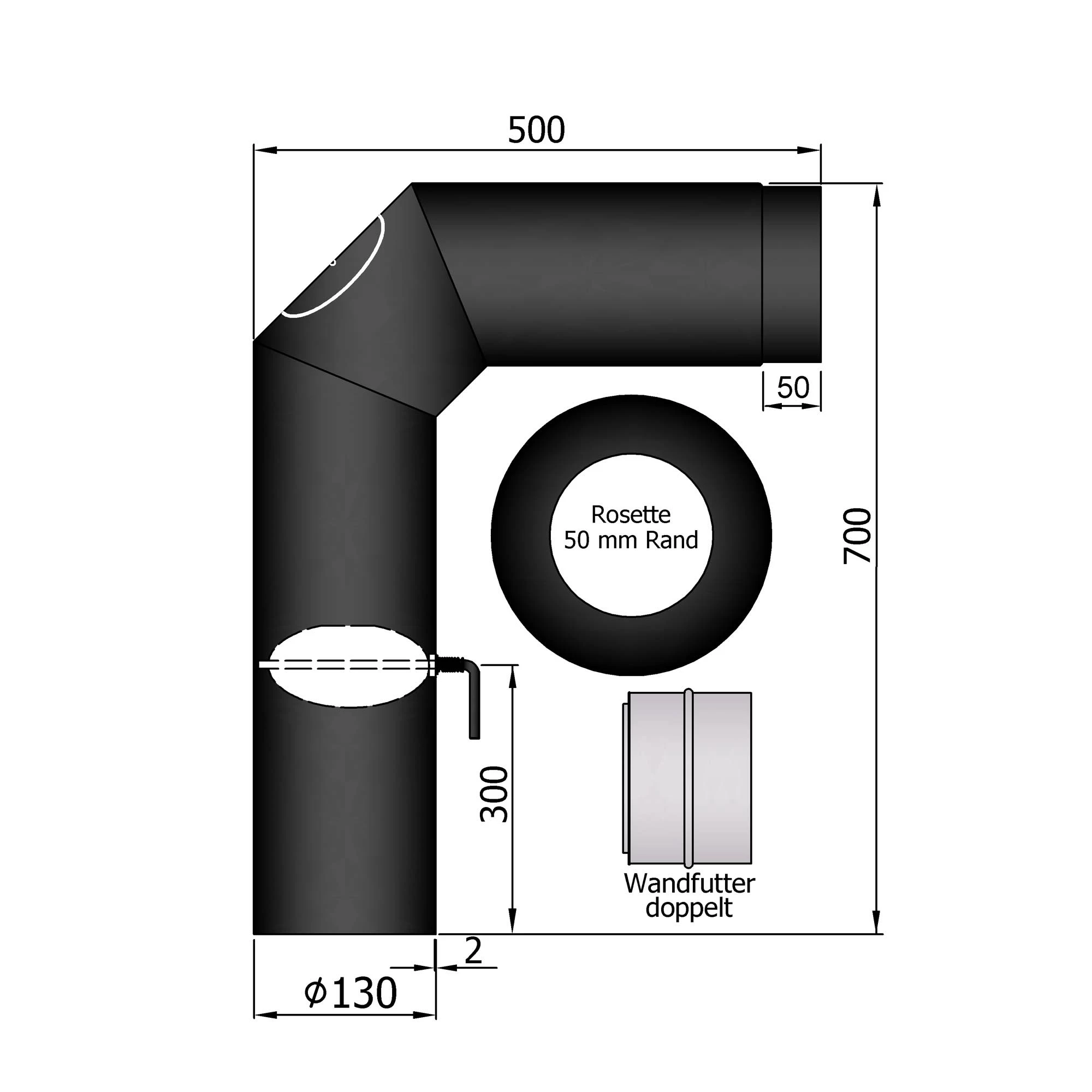 Rauchrohr Set Stahl 2x 45° 700 X 500 Mm Schwarz 3 Rauchrohr Set Stahl 2x 45° 700 X 500 Mm Schwarz – Bild 3