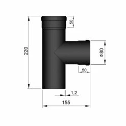 T-Stück Pellet-Ofenrohr Stahl 90° Schwarz, Steckende-Muffe -Cafiro Geschäft 19 2864bczvqojwvuob