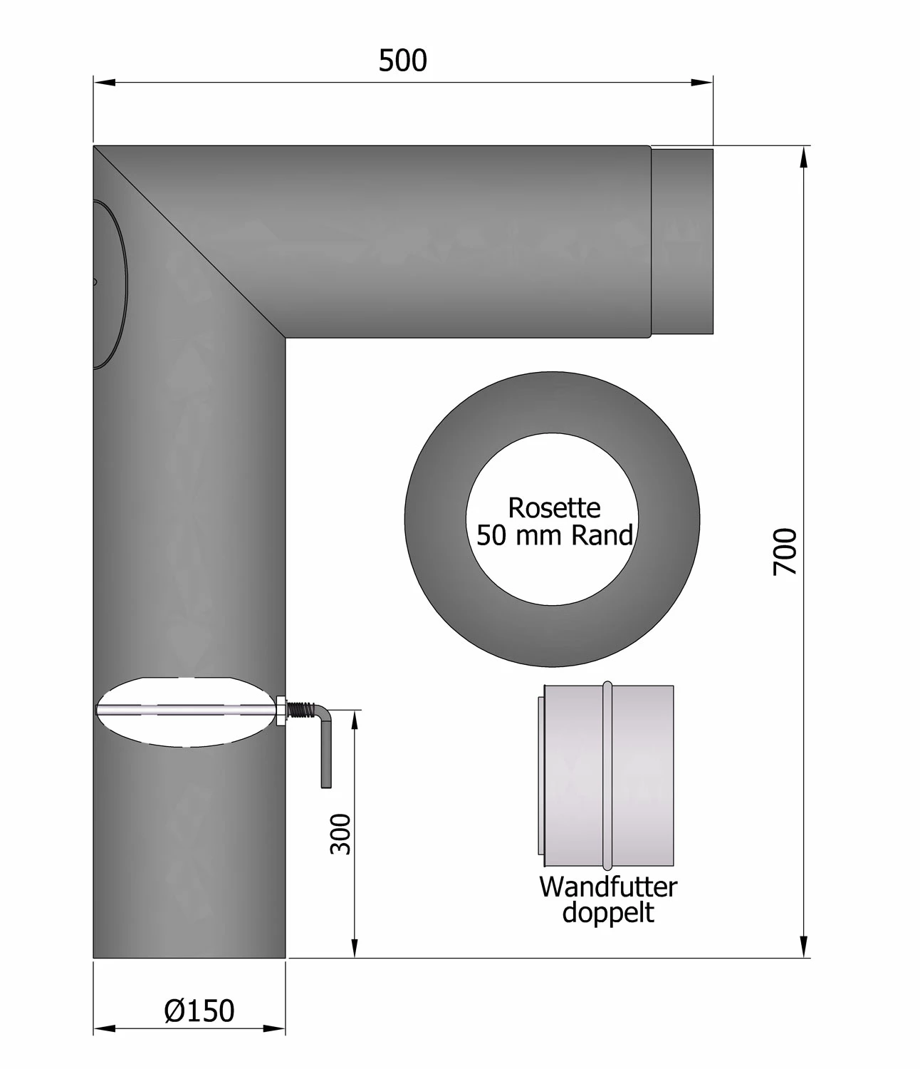 Rauchrohr Set Stahl 90° 700 X 500 Mm Ø 150 Mm Schwarz 2 Rauchrohr Set Stahl 90° 700 X 500 Mm Ø 150 Mm Schwarz – Bild 2
