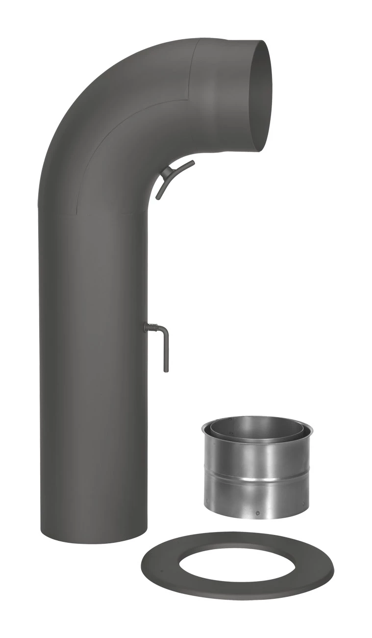 Rauchrohr Set Stahl 90° 700 X 300 Mm Schwarz, Gezogen, Kurz 2 Rauchrohr Set Stahl 90° 700 X 300 Mm Schwarz, Gezogen, Kurz – Bild 2