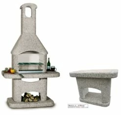Grillkamin Wellfire NOVA Braun Mit Betonhaube Und Beistelltisch