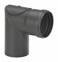 Pellet-Ofenrohrbogen Stahl 90° Schwarz, Mit Tür Auf Muffenseite