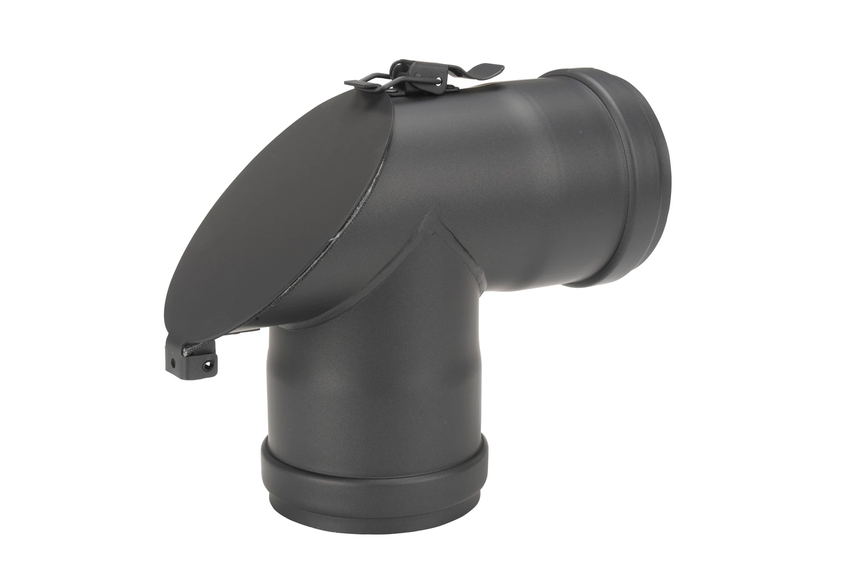 T-Stück Pellet-Ofenrohr 90° Schwarz Mit 45° Prüföffnung, Muffe-Muffe 3 T-Stück Pellet-Ofenrohr 90° Schwarz Mit 45° Prüföffnung, Muffe-Muffe – Bild 3