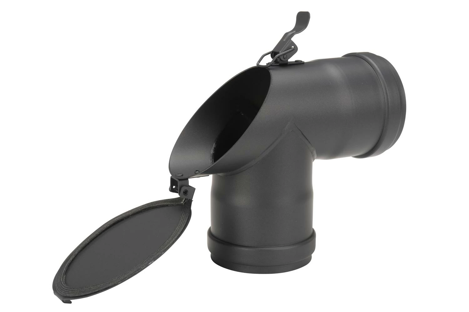 T-Stück Pellet-Ofenrohr 90° Schwarz Mit 45° Prüföffnung, Muffe-Muffe 4 T-Stück Pellet-Ofenrohr 90° Schwarz Mit 45° Prüföffnung, Muffe-Muffe – Bild 4