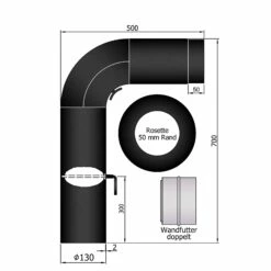 Rauchrohr Set Stahl 90° 700 X 500 Mm Schwarz, Gezogen